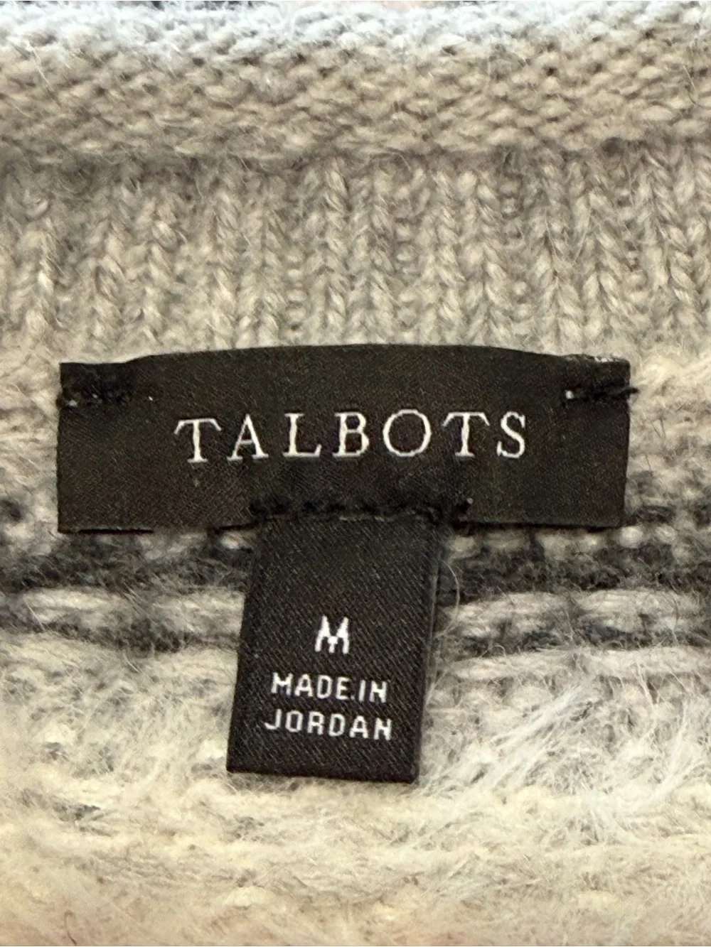 Talbots Crew Neck Persian Fair Isle Sweater Sz Medium Gray Black White